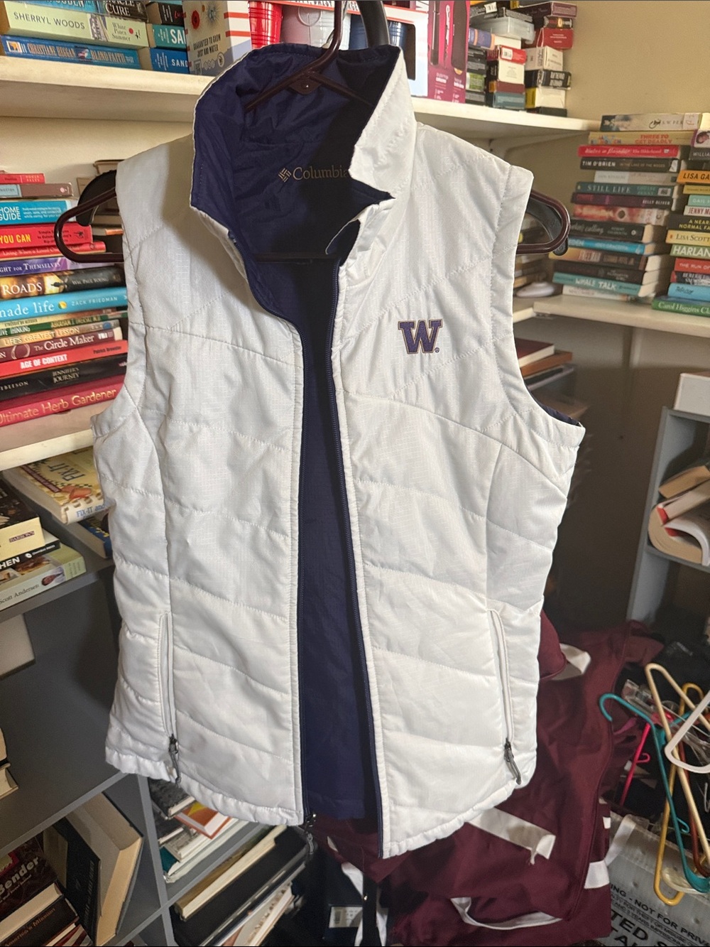 Columbia White Quilted Vest with Purple Lining - Women's